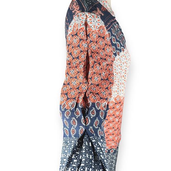 ZARA Tunic Boho Dress 3/4 Sleeve Paisley Geometric Gold Button Accent Blue Small - Picture 6 of 12